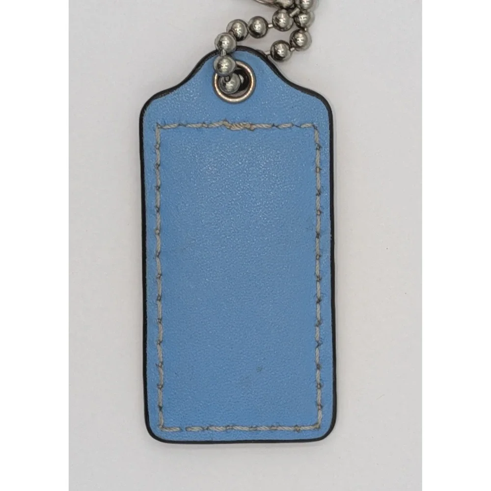 Coach Bag Charm Hangtag Blue Cream Leather Two Tone Replacement Large 2.5